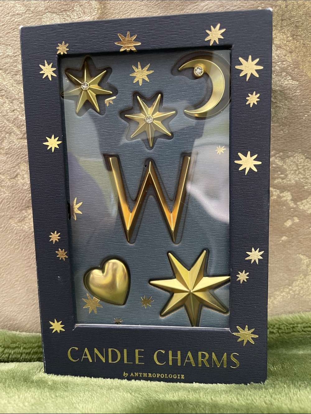 Anthropologie Gold Star, Moon, Heart & Letter W Candle Charms